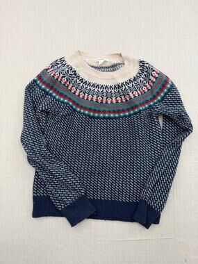 Crewcuts Navy Fair Isle Crewneck Sweater with Cream, Green & Red Accents